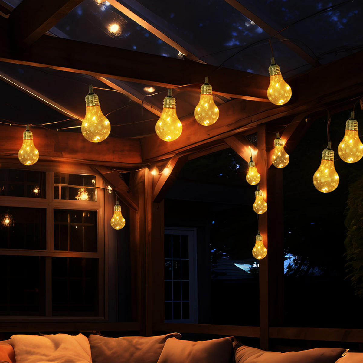 LED AUSSENLEUCHTE Solar Lichterkette Braun Hanfseil - Braun, Kunststoff (570/6/10.6cm) - Globo Lighting