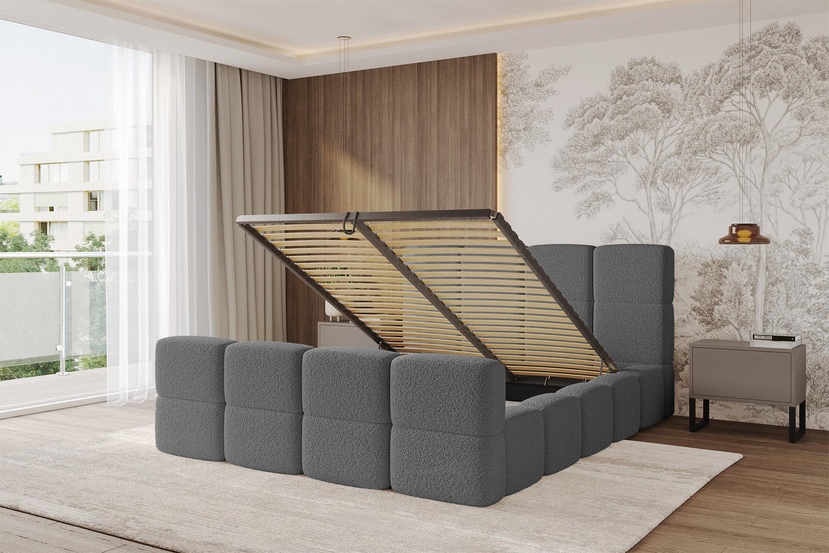 POLSTERBETT mit Bettkasten und Lattenrost, Bett mit Matratze H3/H4, Kopfteil, Boxbett, Doppelbett mit Stauraum - NATA-Z 120x200 Grau - Grau, Holzwerkstoff/Textil (120/200cm) - ALTDECOR