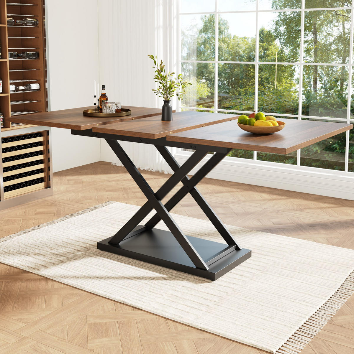 ESSTISCH 120-160/80/75 cm Nussbaumfarben/Schwarz aus MDF und Metall mit Ausziehfunktion - Walnussfarben, Holzwerkstoff (160/80/75cm) - OKMYHOME