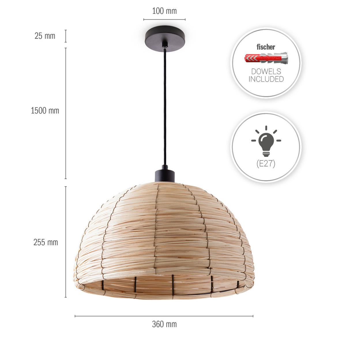 PENDELLEUCHTE Hugo Pd1 Gogo - Beige/Schwarz, Metall (36/36/25.9cm) - Paco Home