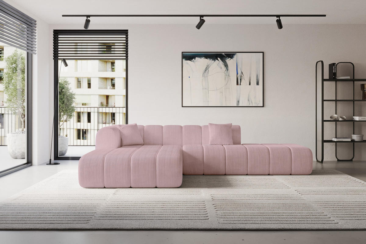 ROHOVÁ SEDAČKA s otomanem, levá BILA-L 289x176x71 Růžová Manšestr - růžová/černá, kompozitní dřevo/textil (176/289cm) - ALTDECOR