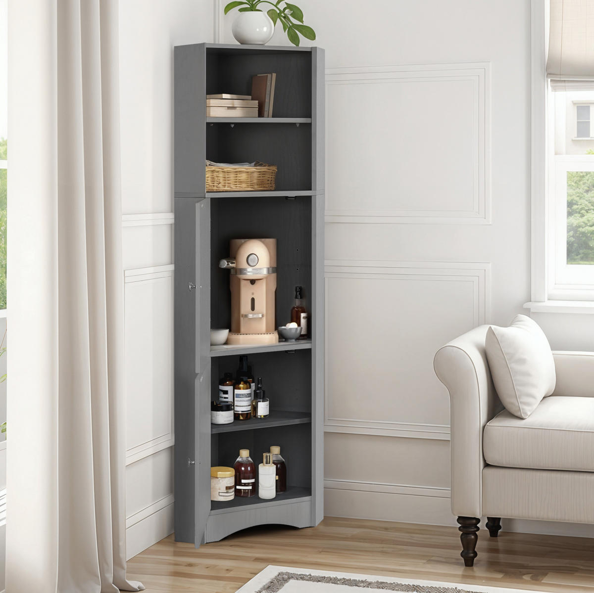 HOCHSCHRANK 36,5/36,5/155 cm aus Holzwerkstoff mit verstellbarem Einlegeboden Grau - Grau, Holzwerkstoff (36.5/155/36.5cm) - Modenvie