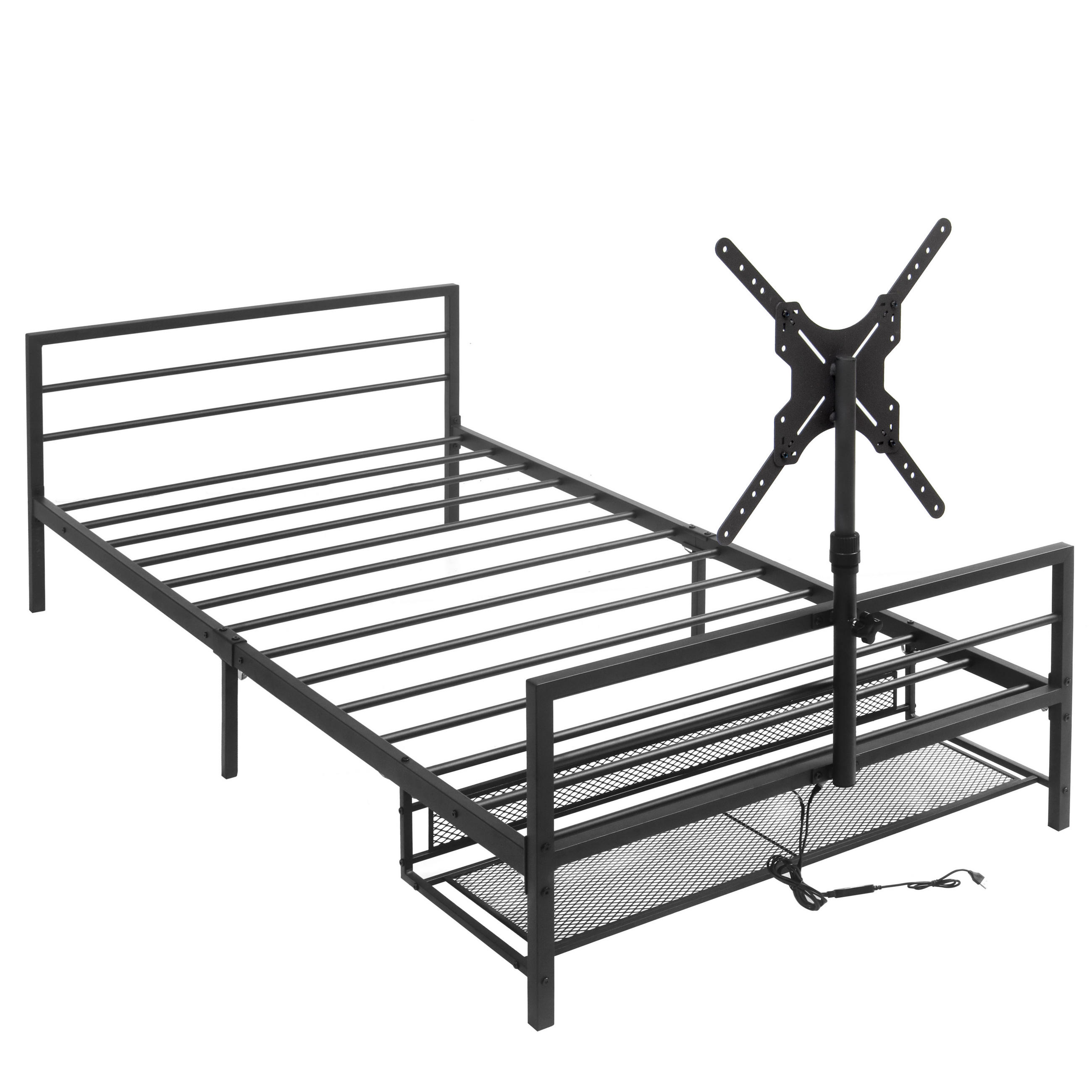 METALLBETT 90/200 cm DE-03488, mit verstellbarer Halterung, LED-Beleuchtung und Aufbewahrungskörben, in Schwarz - Schwarz, Metall (90/200cm) - ComfortXL