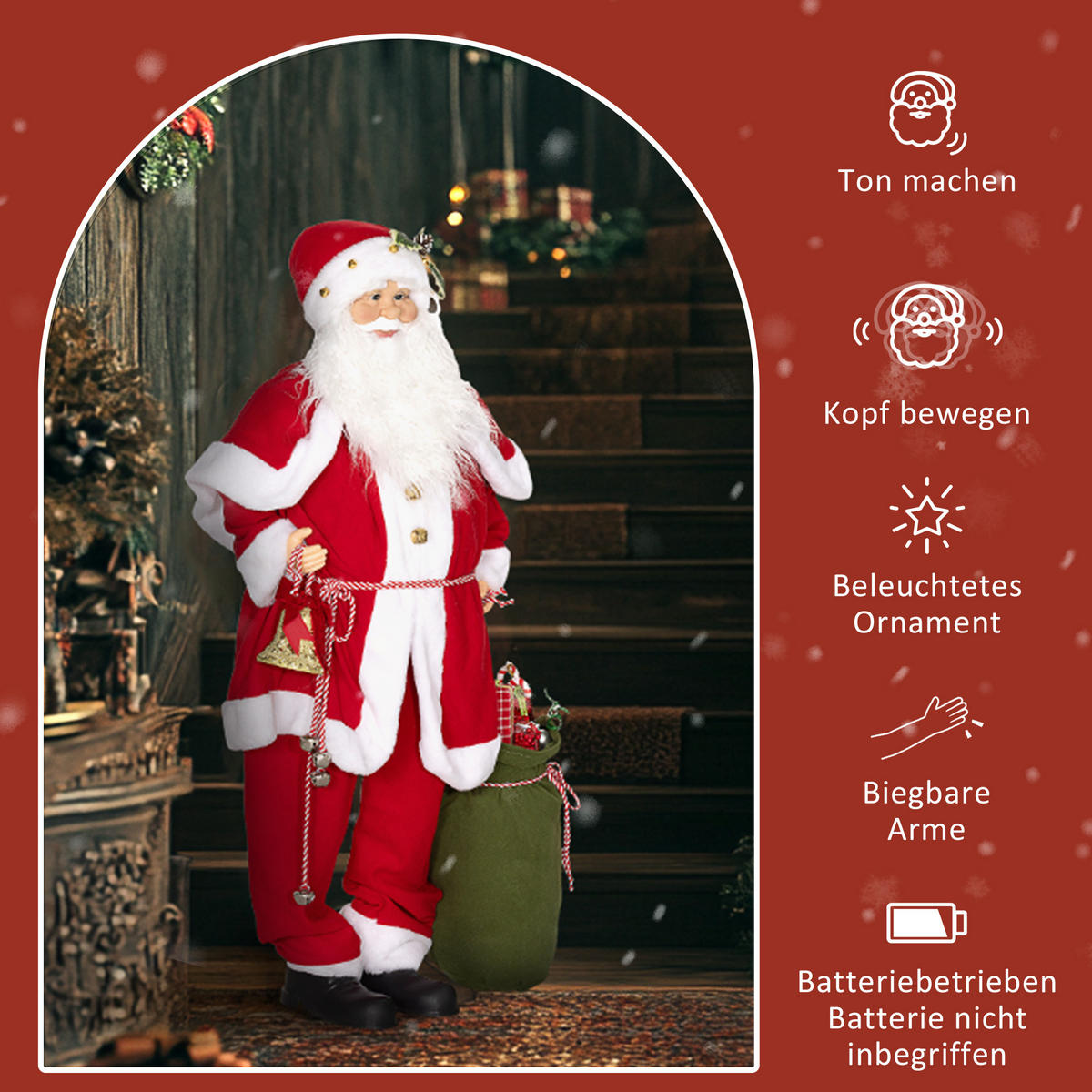 WEIHNACHTSMANN - Rot, Kunststoff/Metall (21/140/55cm) - HOMCOM