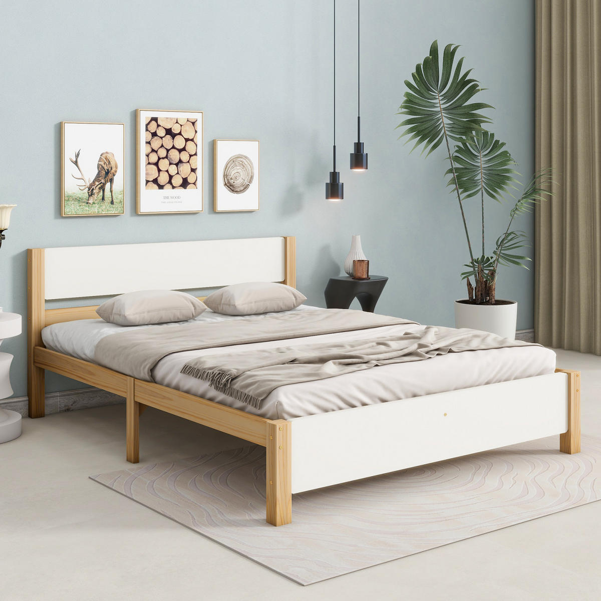 HOLZBETT 140x200 cm mit Kopfteil, Fußteil, Weiß-Natur - Weiß, Holz (140/200cm)