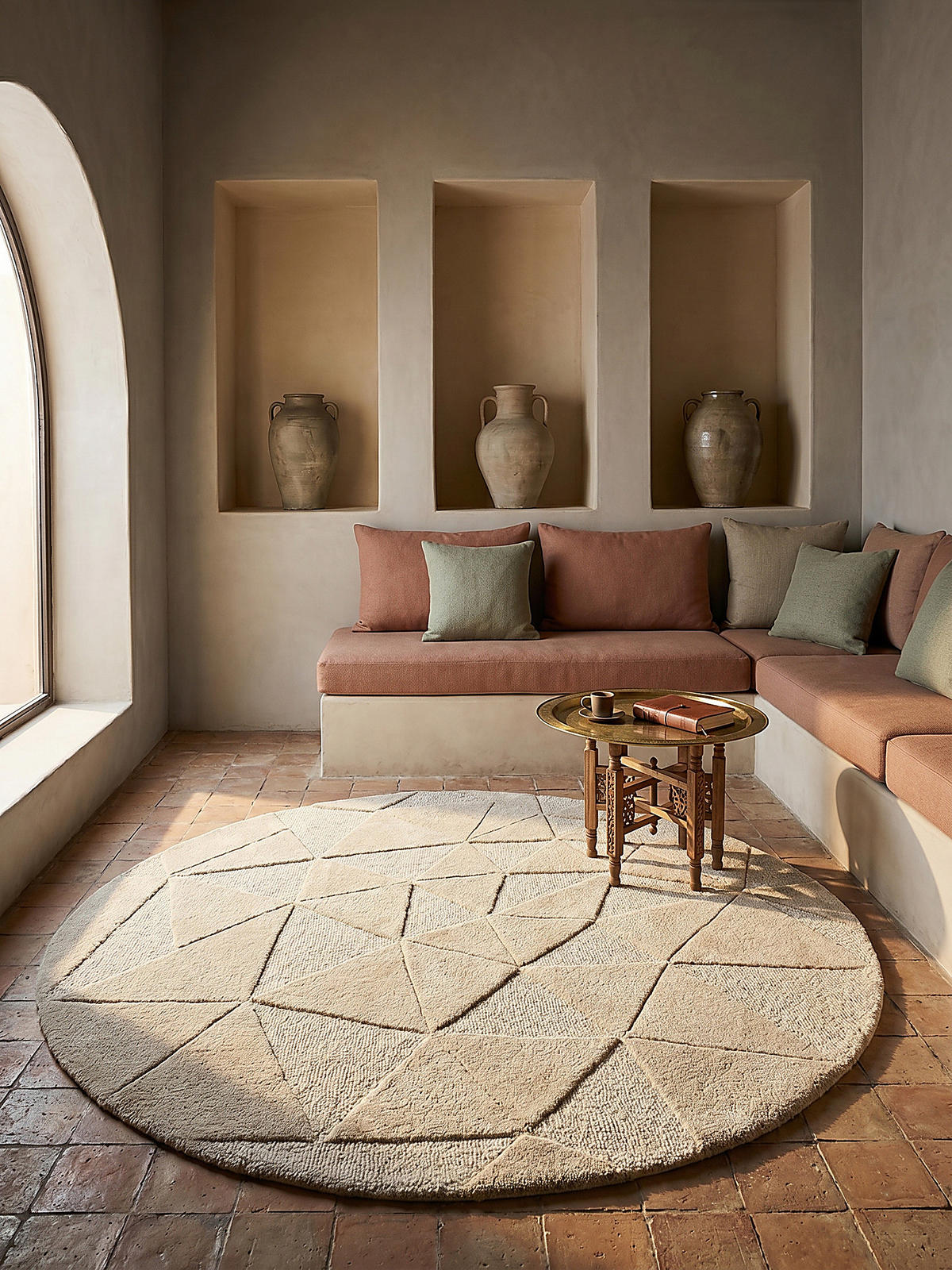 WOLLTEPPICH DEBEN, geometrisch, Natur, Ø 160 cm - Beige, Textil (160/160cm) - KADIMA DESIGN