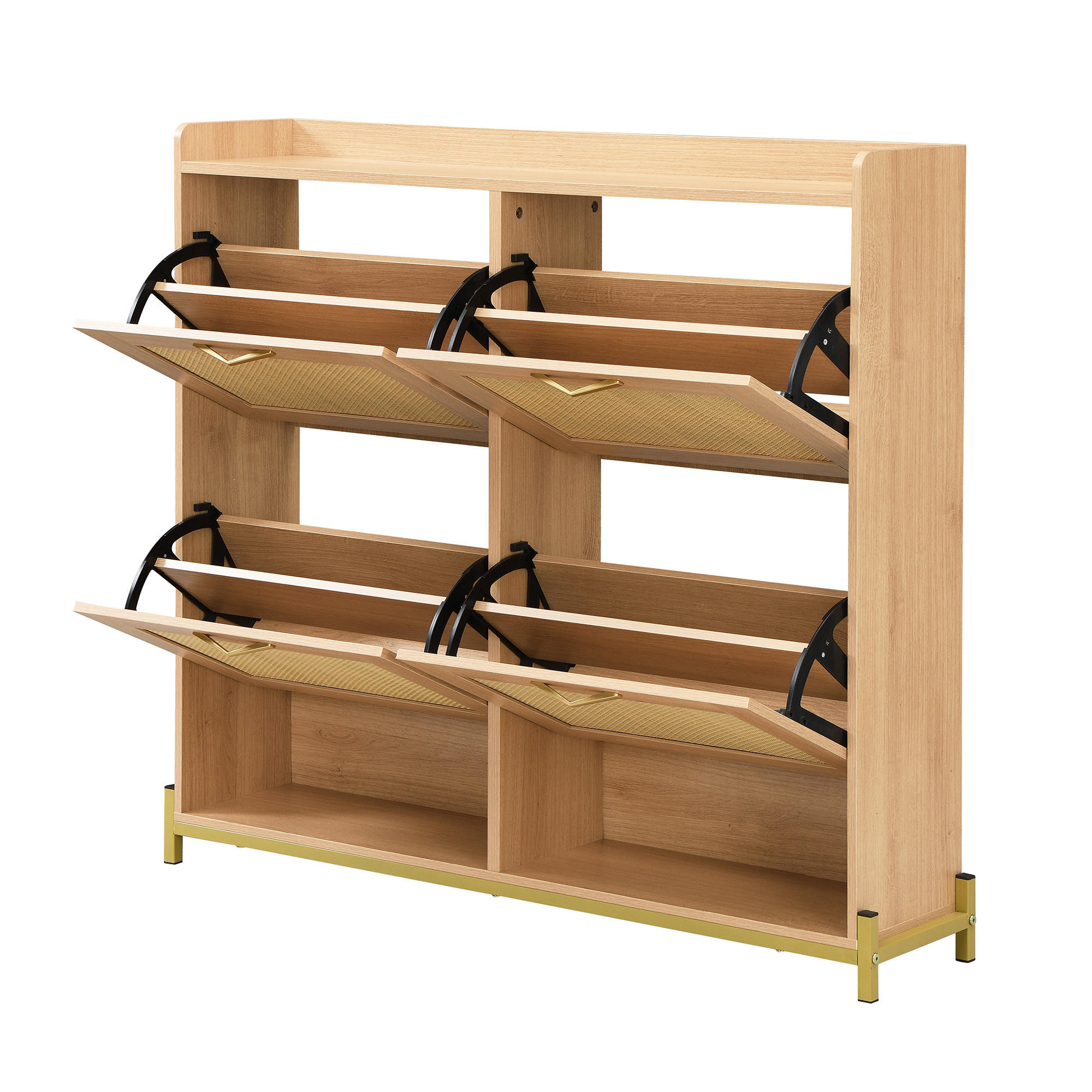 SCHUHKOMMODE in Holzoptik mit 4 Klappen, Schuhschrank für Flur - Naturfarben, Holz (108/100/24cm) - PARAFTA HOME