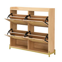 SCHUHKOMMODE in Holzoptik mit 4 Klappen, Schuhschrank für Flur - Naturfarben, Holz (108/100/24cm) - PARAFTA HOME