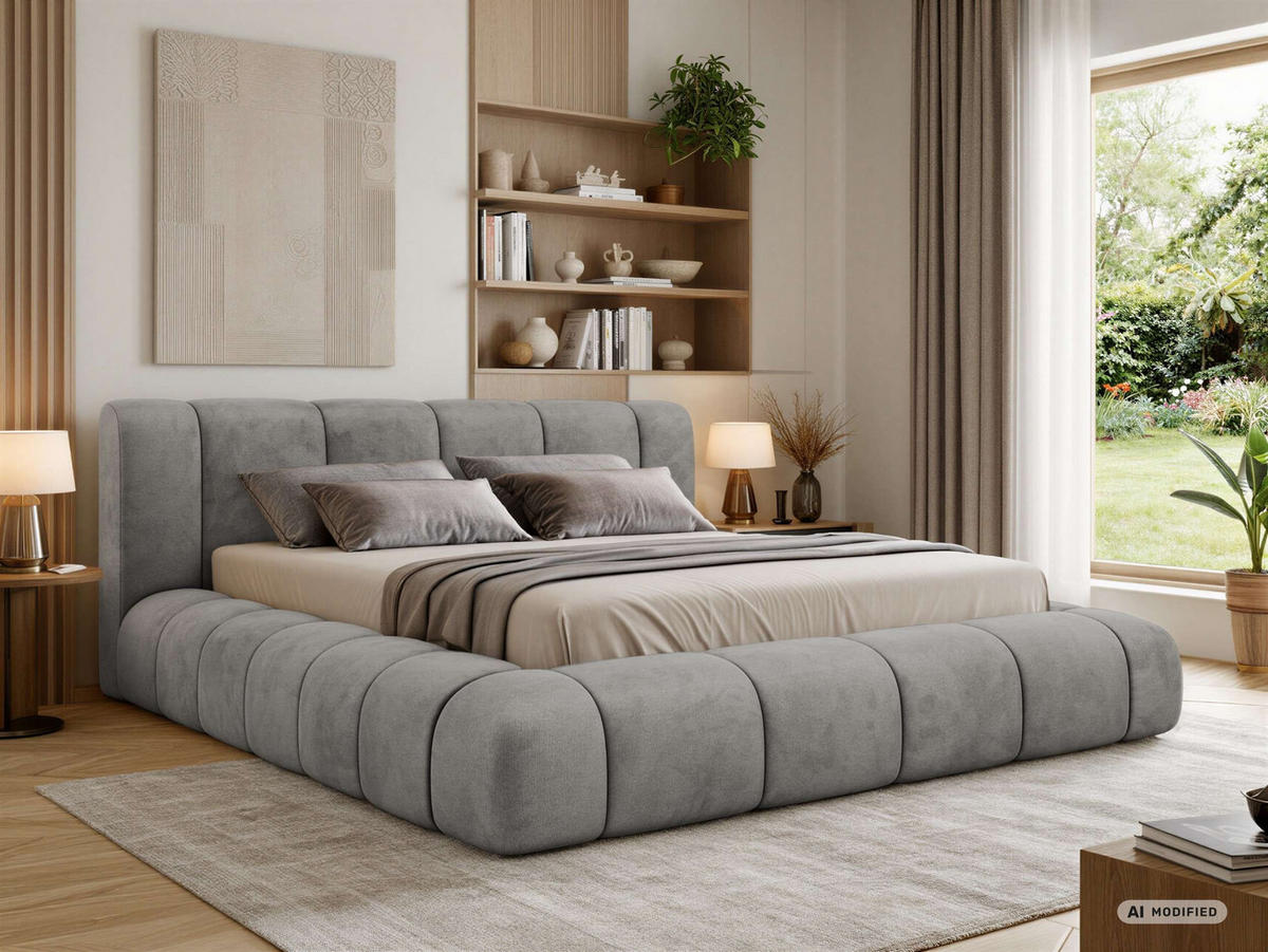 ČALÚNENÁ POSTEĽ NUBEA CLASSIC 180/200 - Svetlosivá Zamat - Matrac Pocket - svetlosivá, textil (180/200cm) - MKS