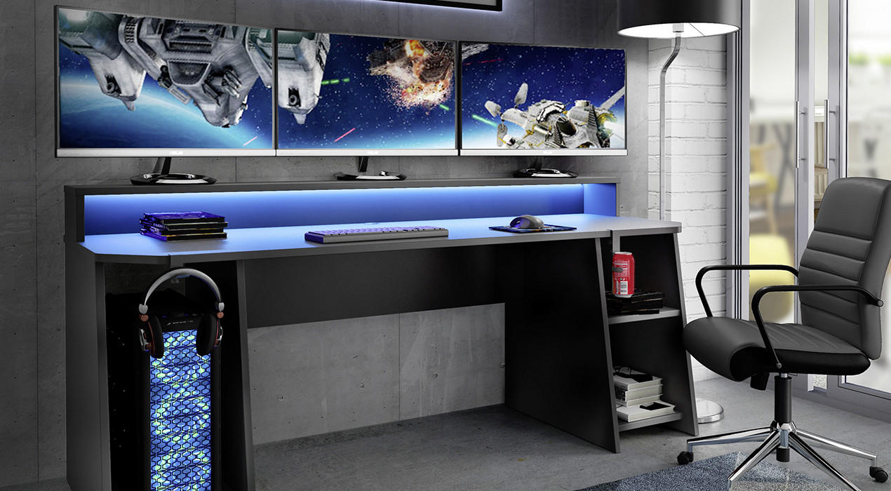 Gaming Tisch in schwarz mit indirekter Beleuchtung von MID.YOU