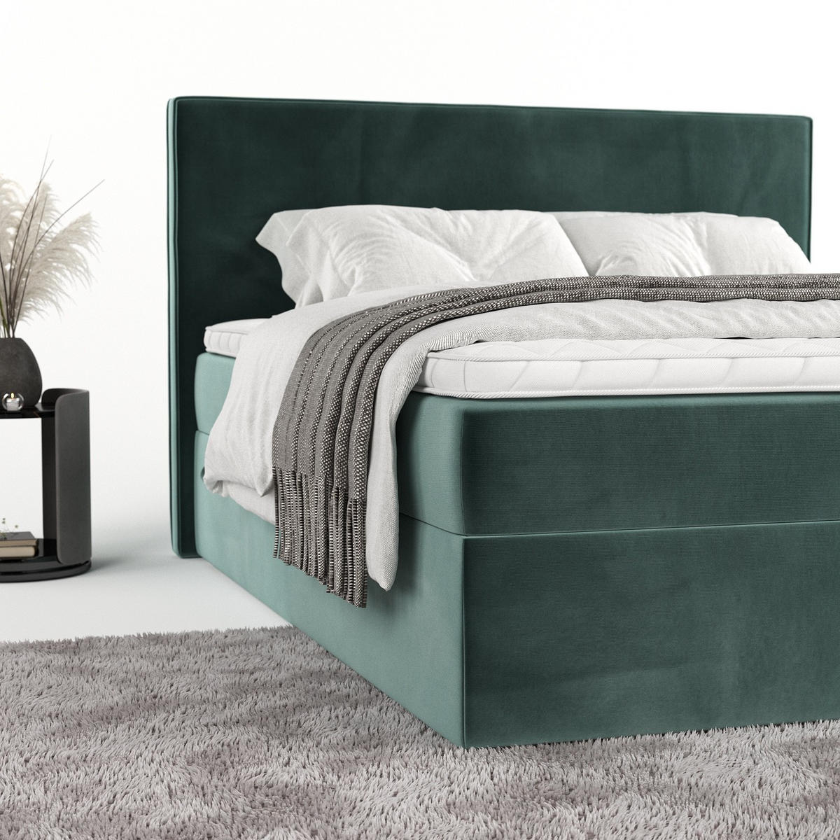 BOXBETT Nuvia 140/200 cm Türkis im Kronos Stoff - Türkis/Schwarz, Holz/Holzwerkstoff (140/200cm) - AltaBeds