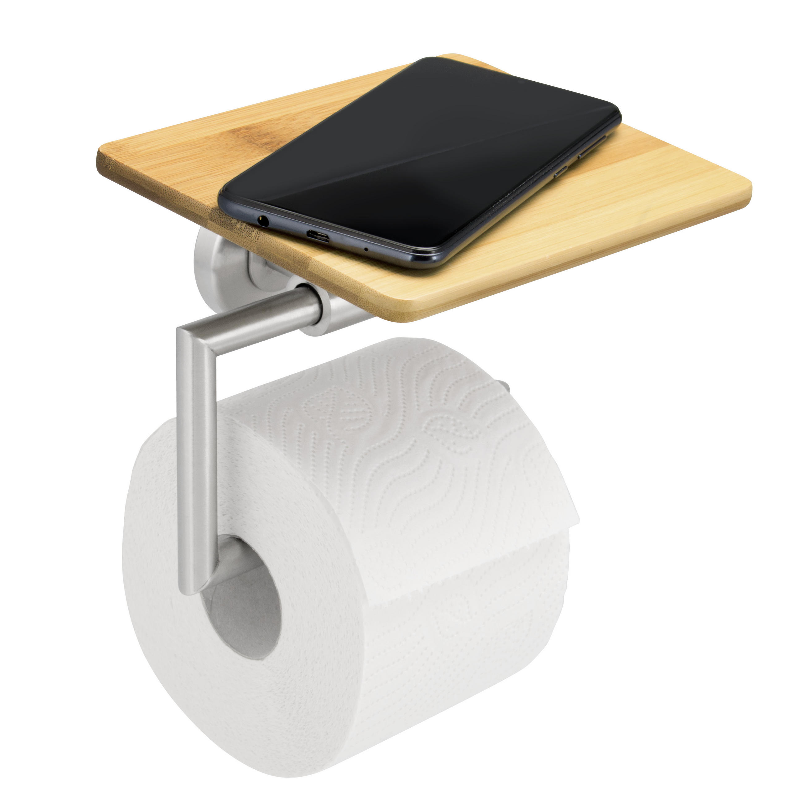 TOILETTENPAPIERHALTER PIAZZA BAMBUS, aus Bambus und Edelstahl - Braun, Metall (17/13.5/13.5cm) - bremermann