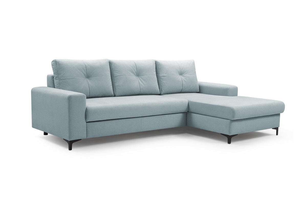 ECKSOFA AVRA L-förmig, mit Stauraumbehälter-in RINO-Stoff, Komfort & Eleganz, lose Rückenkissen, freistehend, RECHTS 251x165x85 cm Light blue - Hellblau, Holz/Textil (251/165cm) - DomoHome