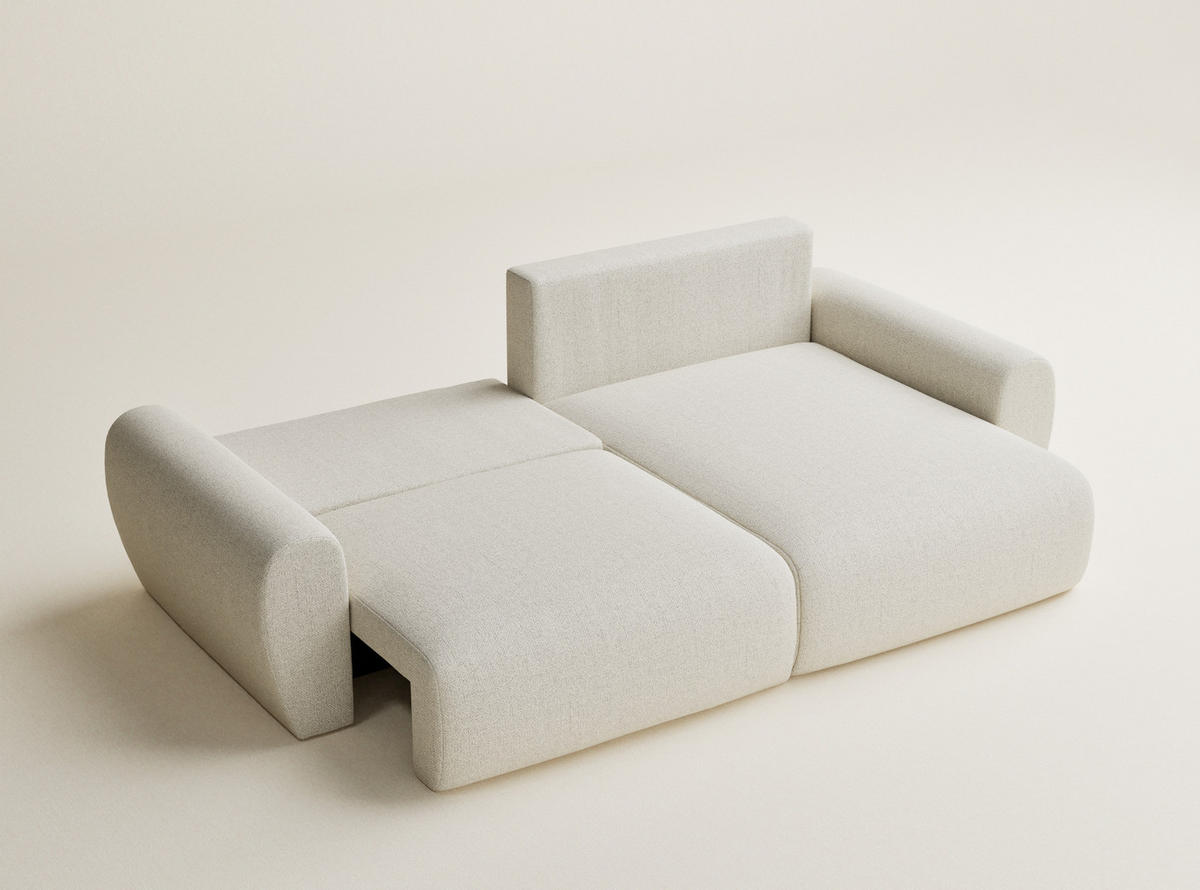 ECKSOFA MIT SCHLAFFUNKTION Numba Creme Webstoff - Creme/Schwarz, Holz/Holzwerkstoff (253/153cm) - Maison de Reve
