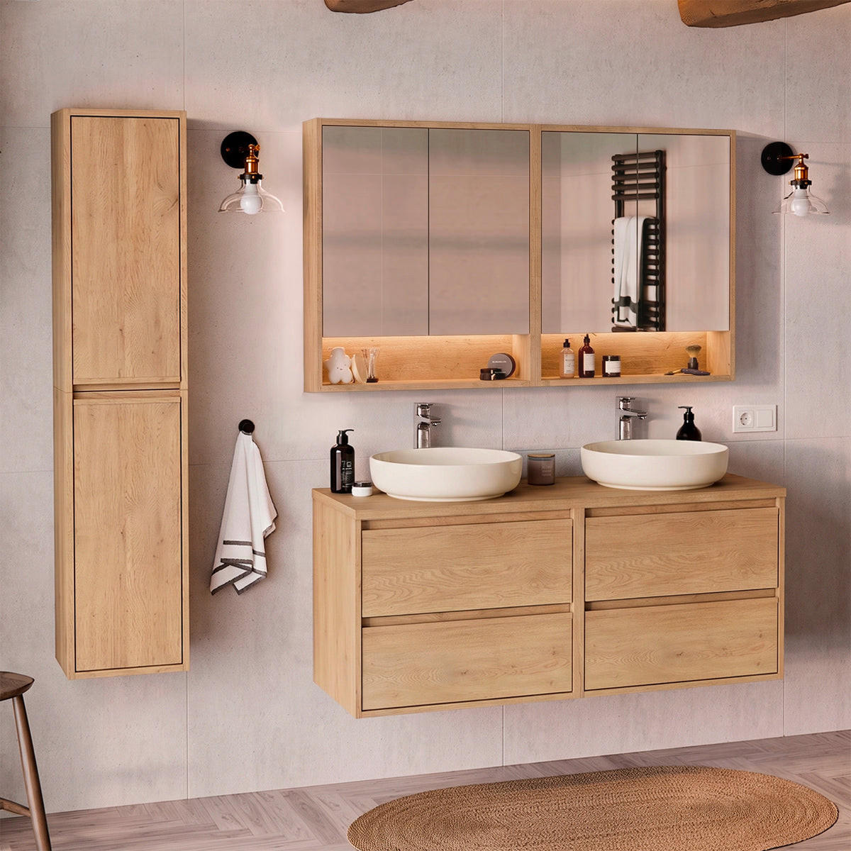 KOUPELNOVÝ NÁBYTEK 120cm Edmé 2er-Set Dřevo - hnědá, kompozitní dřevo (120/52.2/46cm) - Petits-meubles