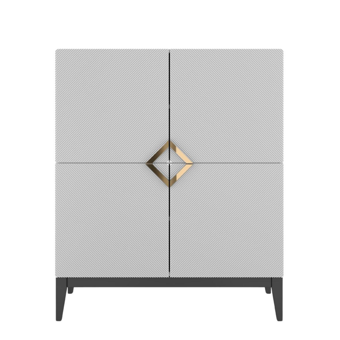HIGHBOARD Demi High, Weiß-Schwarz-Gold, Mit Gefrästen Fronten, Massive Buche - Goldfarben/Schwarz, Holz/Holzwerkstoff (100.5/120.5/42cm) - Visby