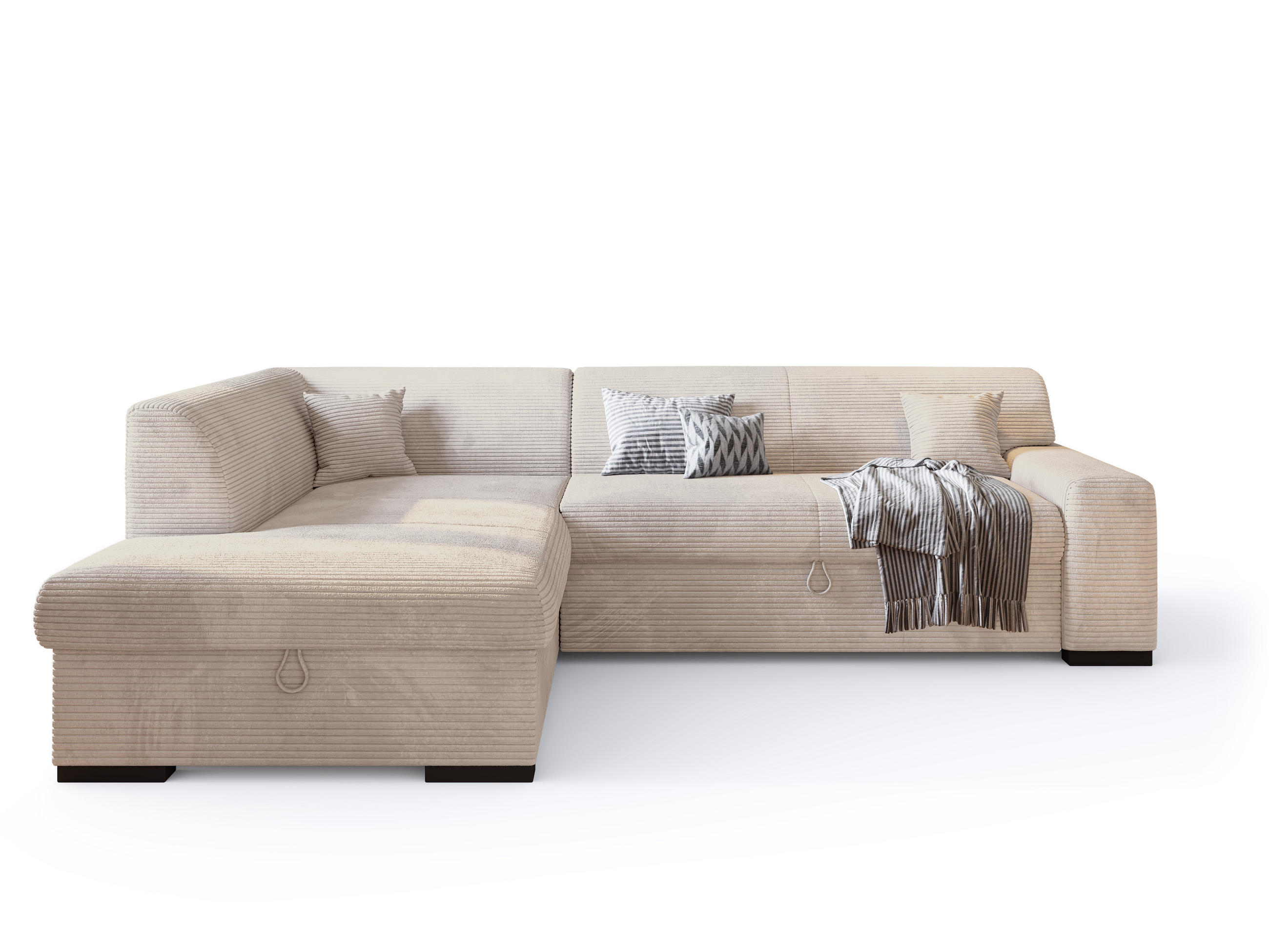 ECKSOFA mit Schlaffunktion Cordstoff MILENZO Vanille Links - Creme, Holz (260/175cm) - Bromarkt