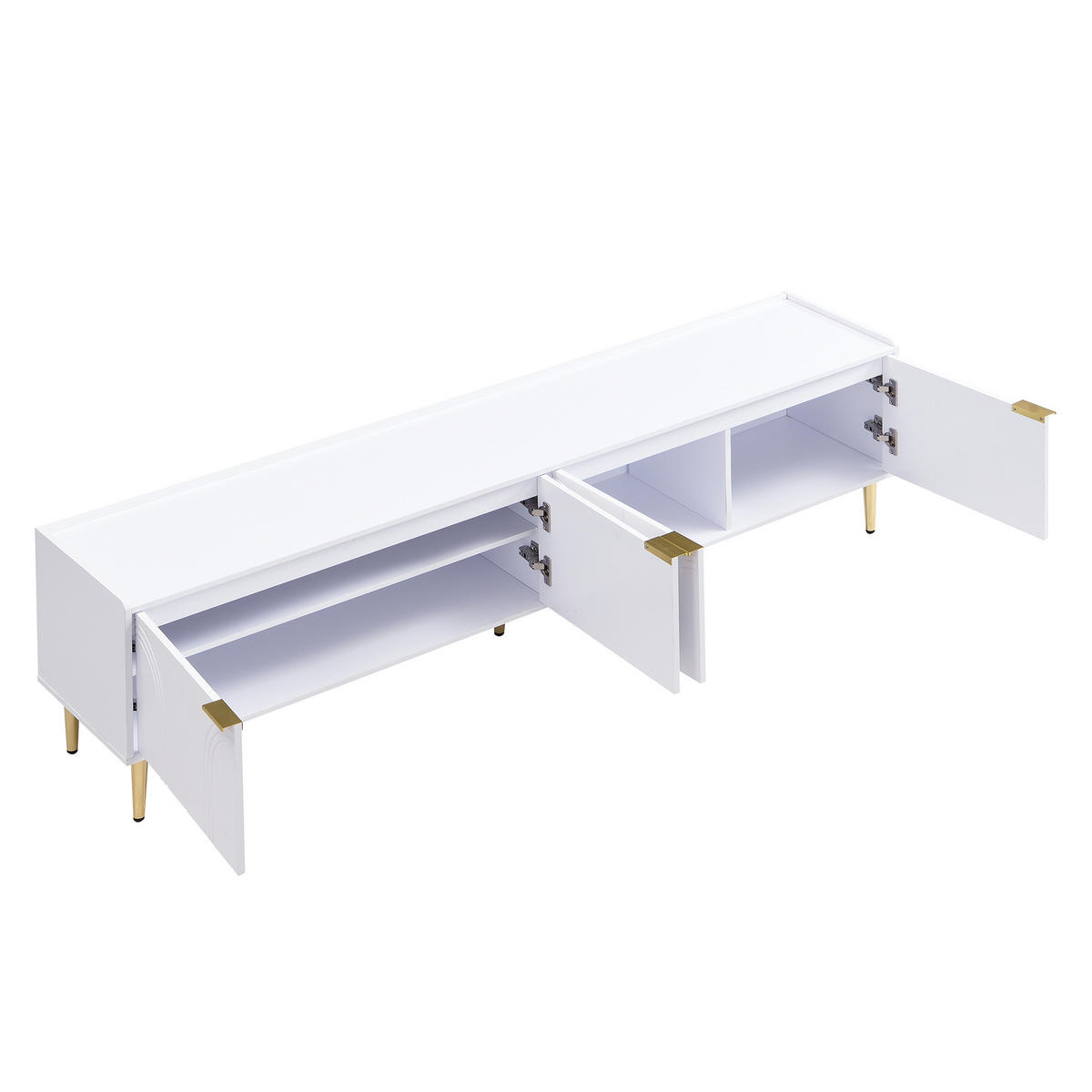 TV-SCHRANK 170/35/47.5 cm Weiß mit 3D-Türen und Goldfüßen - Goldfarben/Weiß, Holzwerkstoff/Metall (170/47.5/35cm) - Oxeza