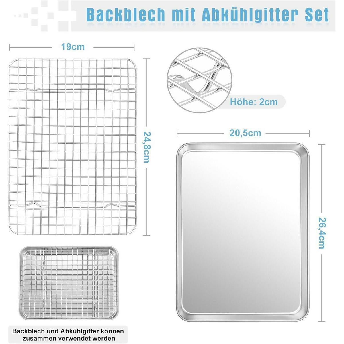 BACKBLECH mit Abkühlgitter 2-teiliges Set 26,5 x 20,5 cm - Silberfarben, Metall (20.5/2.5/26.4cm)