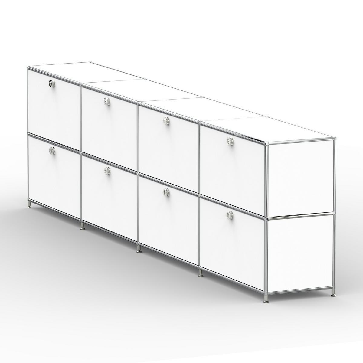 AKTENSCHRANK, 8 Schubladen & Schloss, Breite 302 cm, Signalweiß - Chromfarben/Silberfarben, Metall (40/80.5/302.2cm) - Versee