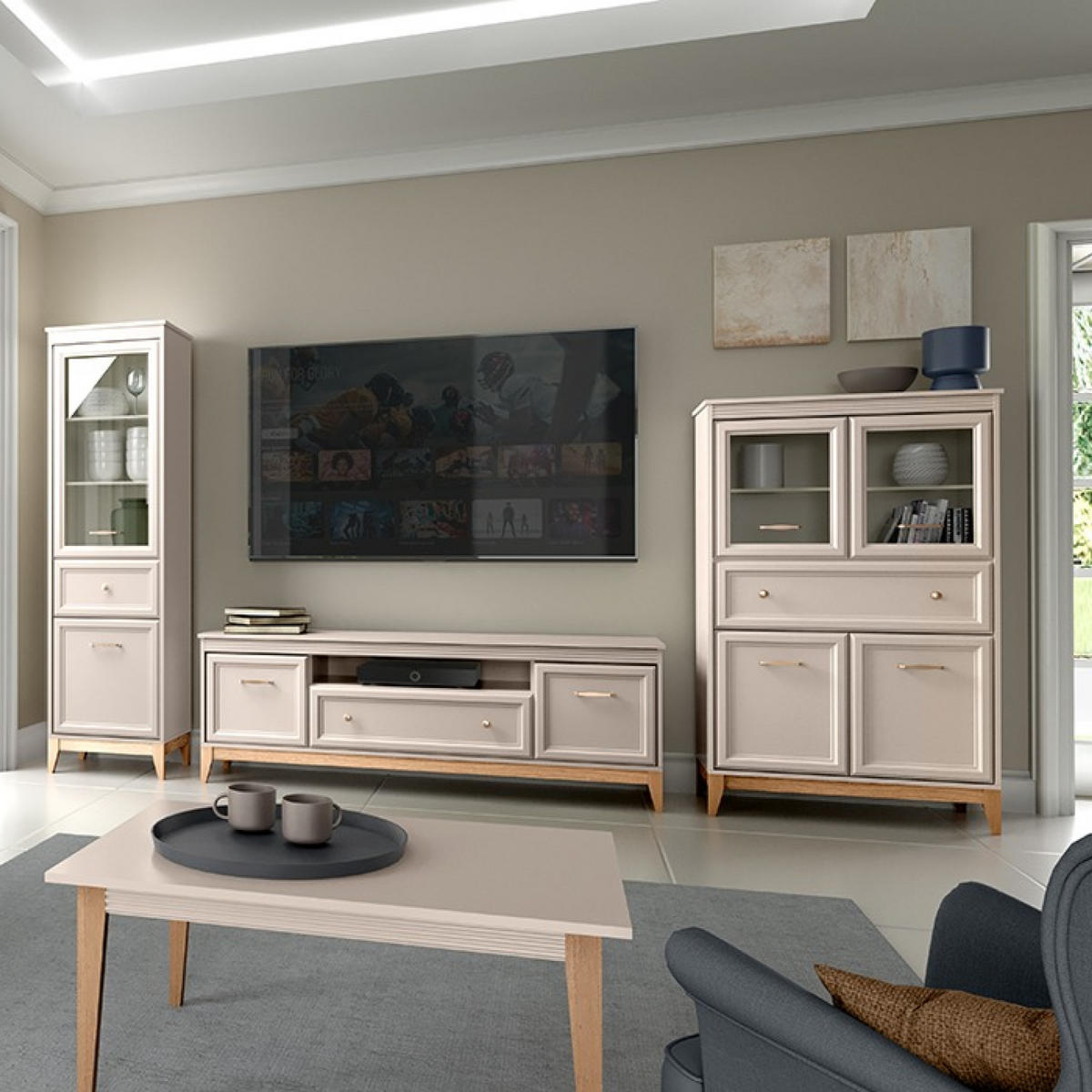 VITRINE Windsor W-5 92 x 150,5 x 40,5 cm Kaschmir - Kaschmir/Eichefarben, Eichenholz/Holzwerkstoff (92/150.5/40.5cm) - Koseto