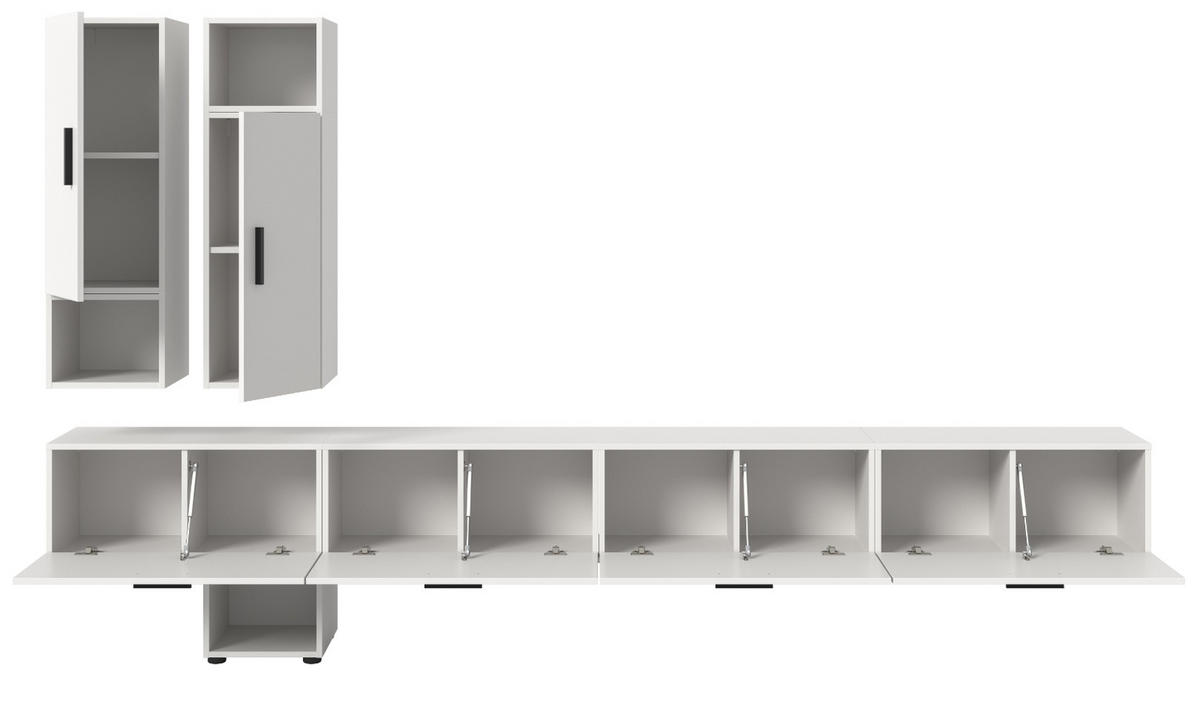 WOHNWAND weiß 300 cm, Wohnkombination hängend / stehend - Schwarz/Weiß, Holzwerkstoff/Kunststoff (300/178/34cm) - Inn.Furn