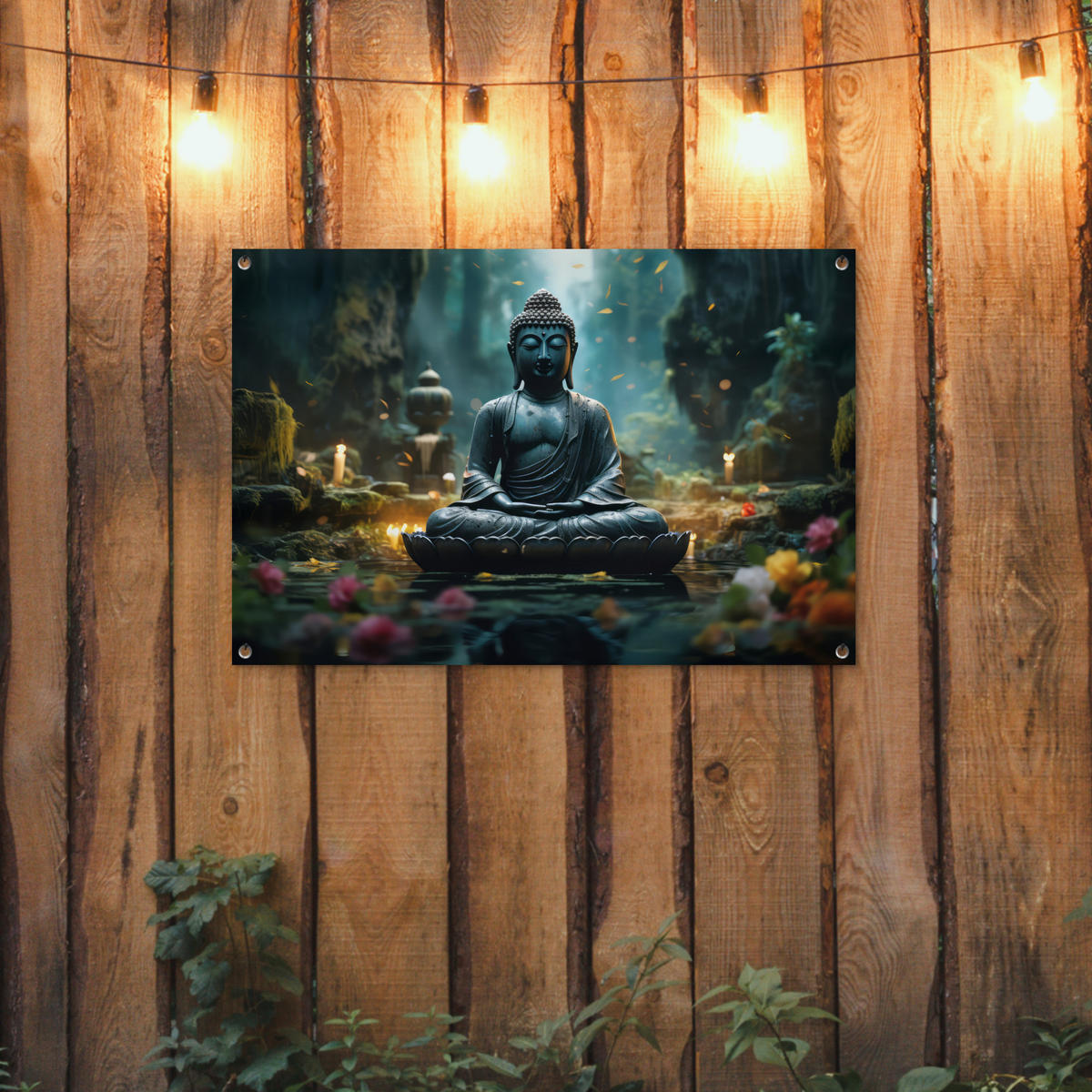 ZAHRADNÍ PLAKÁT Buddha - Socha - Buddha - Zen - Umění - Buddha 90x60 cm - tmavě šedá, plast (90/60/0.2cm) - OnlyWow