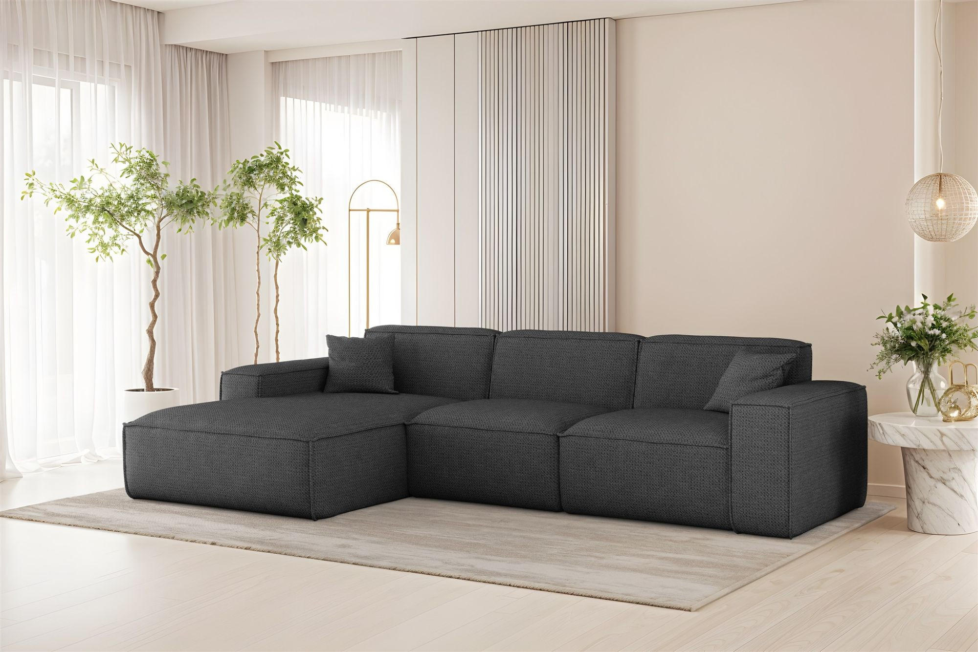 ECKSOFA Celes Premium In Artico - Anthrazit, Holzwerkstoff/Textil (266/165cm) - Fun Möbel