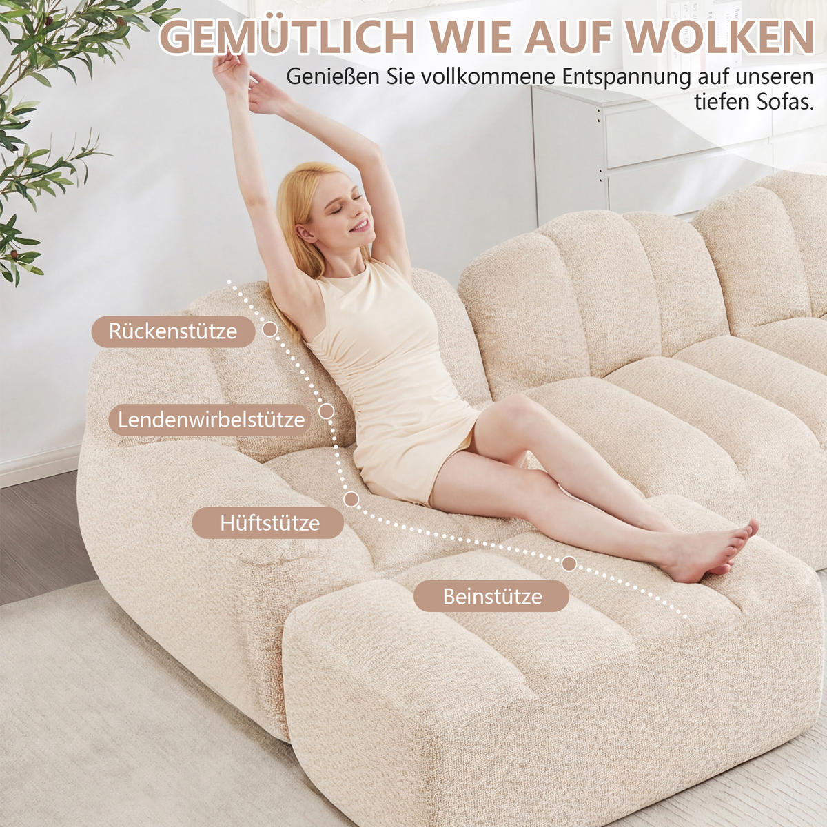2-SITZER SOFA Granulierter Fleece Beige Weiß - Beige, Textil (210/79/104cm) - WISHDOR