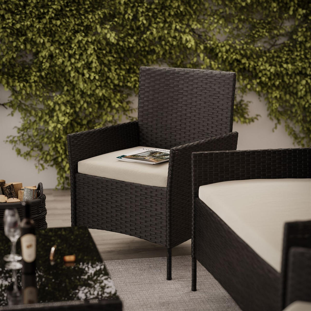 LOUNGEGARNITUR PERGOLA Rattan Gartenmöbelset - Schwarz, Kunststoff - Lookway