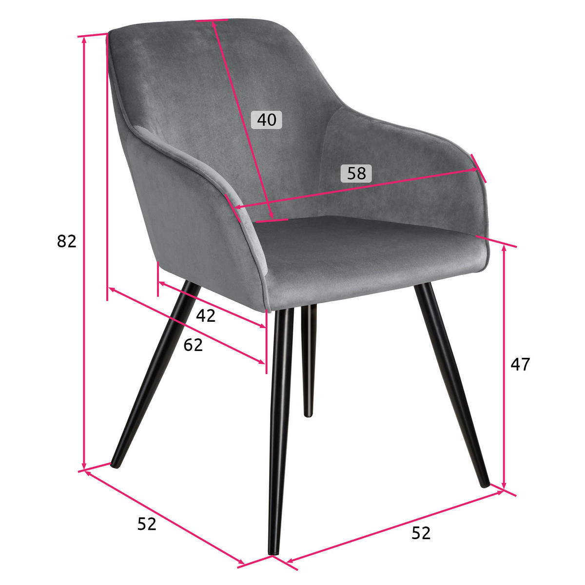 ESSZIMMERSTUHL 4er Set Marilyn,58 x 62 x 82 cm,grau/schwarz - Schwarz/Grau, Textil (58/82/62cm) - tectake