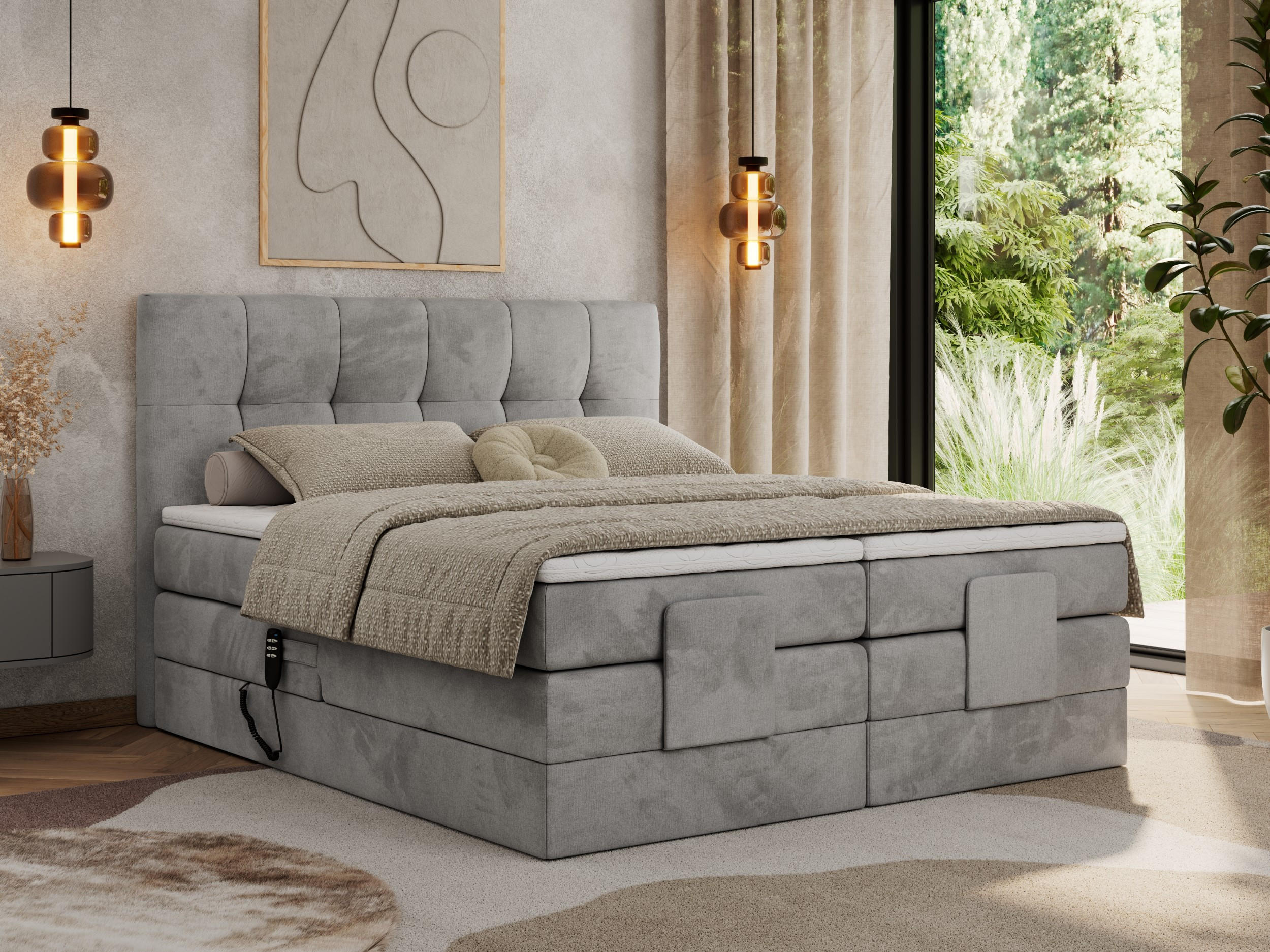 BOXBETT VITTORIA 140/200 - Hellgrau Velvet - H3 - Hellgrau, Holz/Textil (140/200cm) - MKS