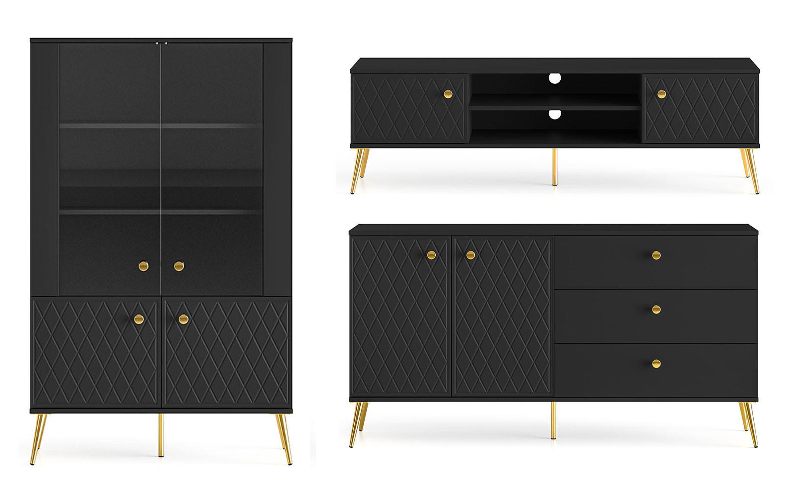 Feldmann-Wohnen Wohnzimmer-Set Schwarz, Gold 412x149x40 cm