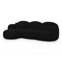ECKSOFA Nuvola mit abgerundetem Design Schwarz Bouclé-Stoff - Ottomane Links - Schwarz, Holz/Kunststoff (268/146cm) - S-Style Möbel