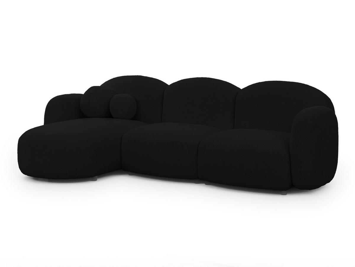ECKSOFA Nuvola mit abgerundetem Design Schwarz Bouclé-Stoff - Ottomane Links - Schwarz, Holz/Kunststoff (268/146cm) - S-Style Möbel