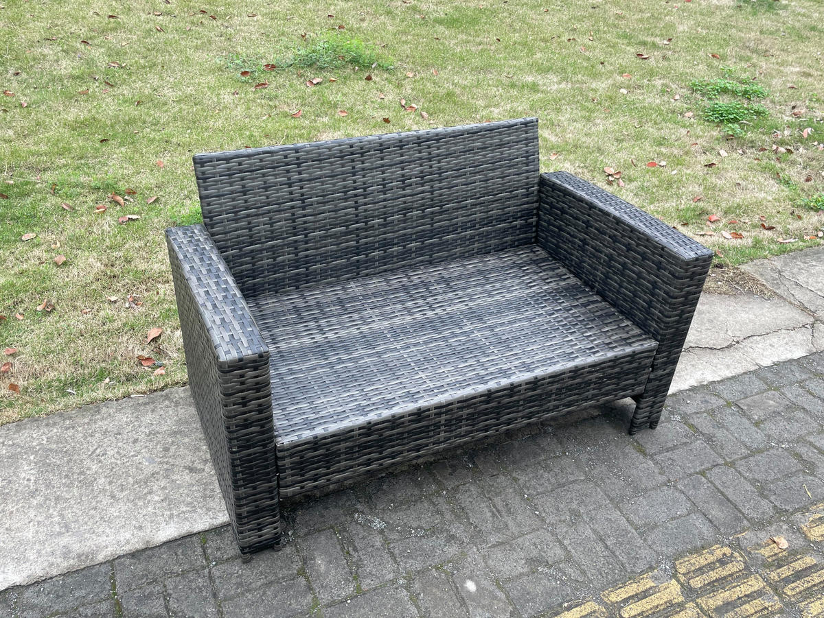 GARTENSOFA Hohe Rückenlehne Polyrattan Dunkelgrau 2-Sitzer - Dunkelgrau, Metall (124/76/69cm) - Fimous