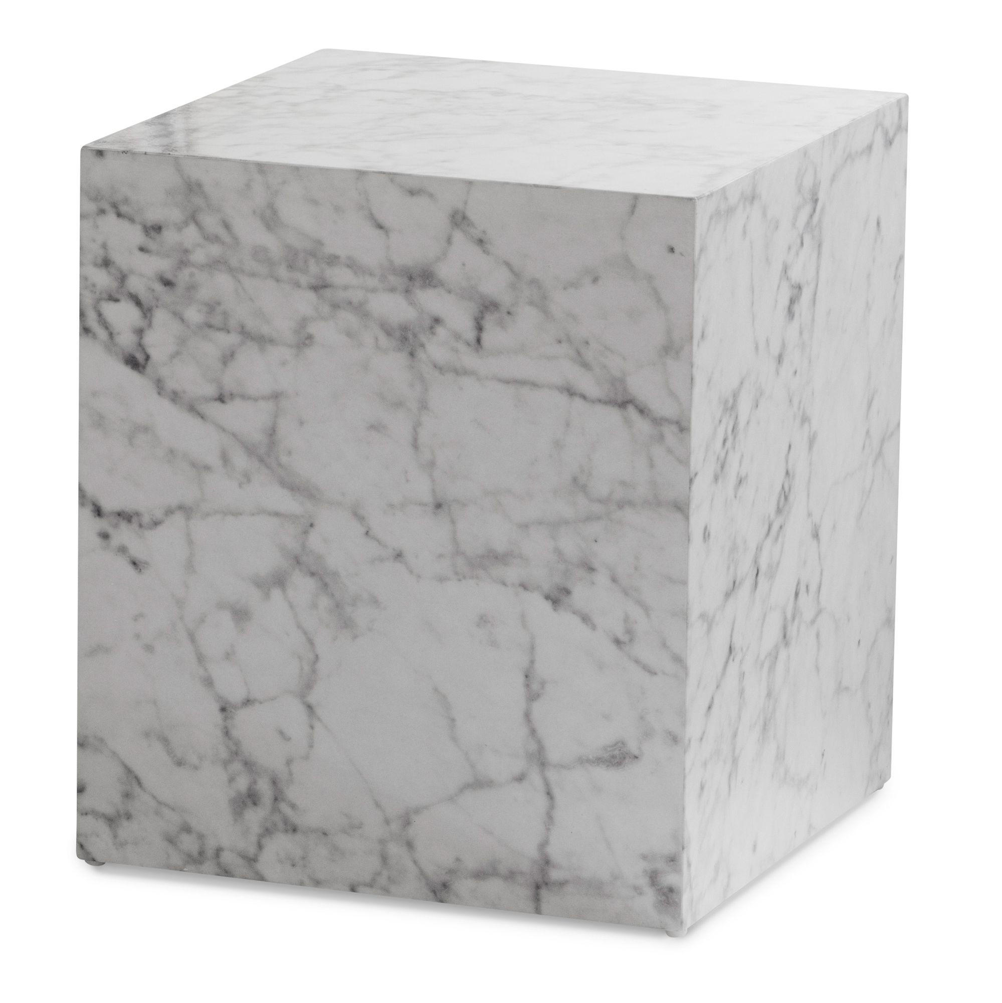 COUCHTISCH MONOBLOC in Hochglanz mit Marmor-Optik, Würfelform, Weiß 40x40x45 cm - Weiß, Holzwerkstoff (40/40/45cm) - KADIMA DESIGN