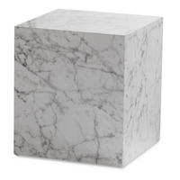 COUCHTISCH MONOBLOC in Hochglanz mit Marmor-Optik, Würfelform, Weiß 40x40x45 cm - Weiß, Holzwerkstoff (40/40/45cm) - KADIMA DESIGN