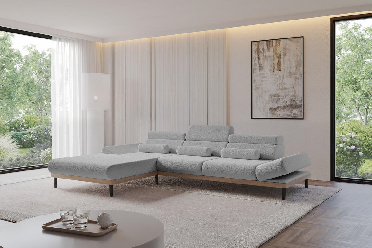 ELEKTRISCHES ECKSOFA Links MONA 316x205x85 Hellgrau Bouclé - Blaugrau/Hellgrau, Holzwerkstoff/Textil (316/205cm) - ALTDECOR