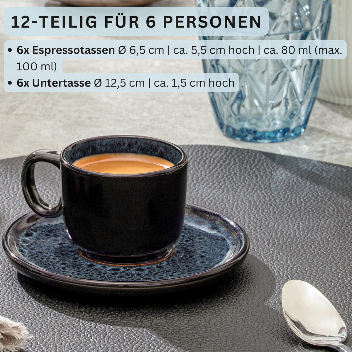 ESPRESSOTASSEN SET MANILA - 12 teilig aus Steingut - Blau, Stein (0.08L) - Sänger