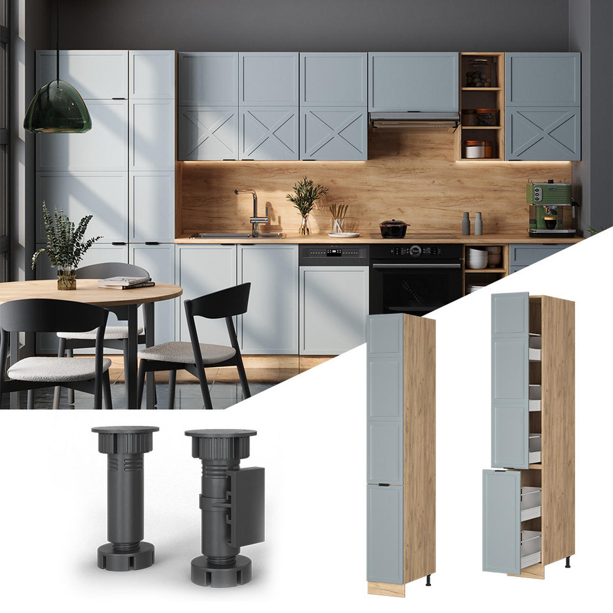 APOTHEKERSCHRANK Fame-Line Hellblau-grau 30 cm - Honigeiche/Eiche Wotan, Holzwerkstoff (30/206.8/58cm) - Vicco