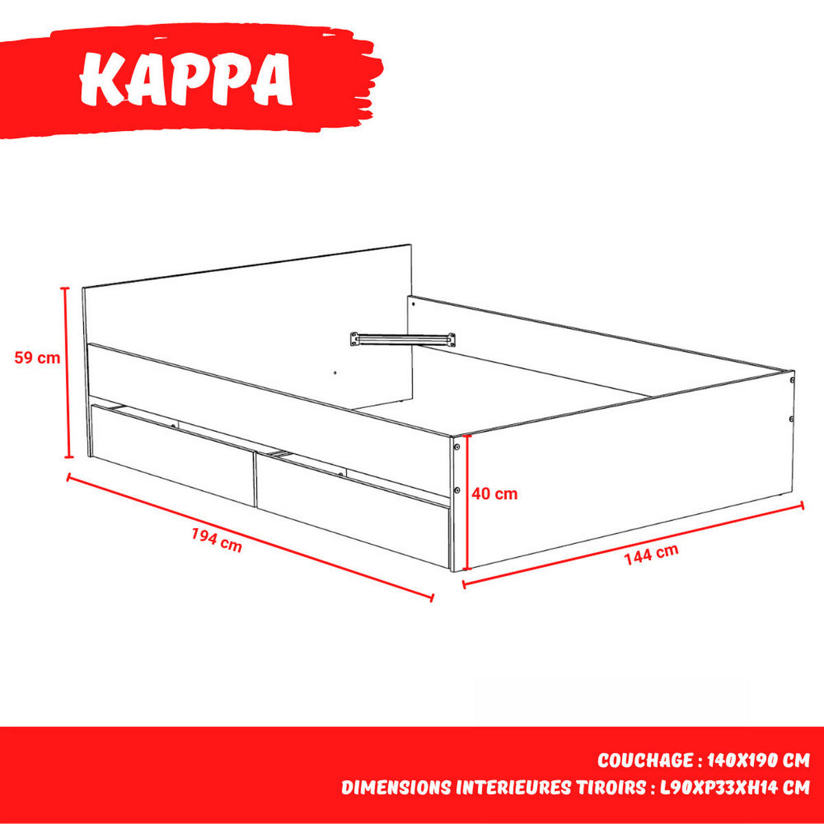 BETT KAPPA mit Schubladen/ Bett 140x190 - Weiß - Weiß, Holzwerkstoff (140/190cm) - Weber Industries