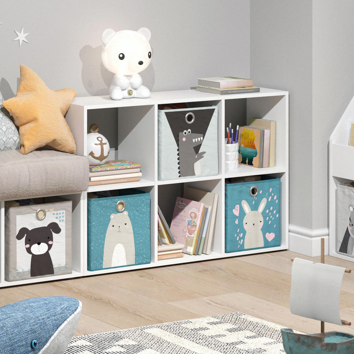 KINDERREGAL Weiß 72 x 107.8 cm mit 6 Faltboxen - Weiß, Holzwerkstoff (72/107.8/29cm) - Vicco