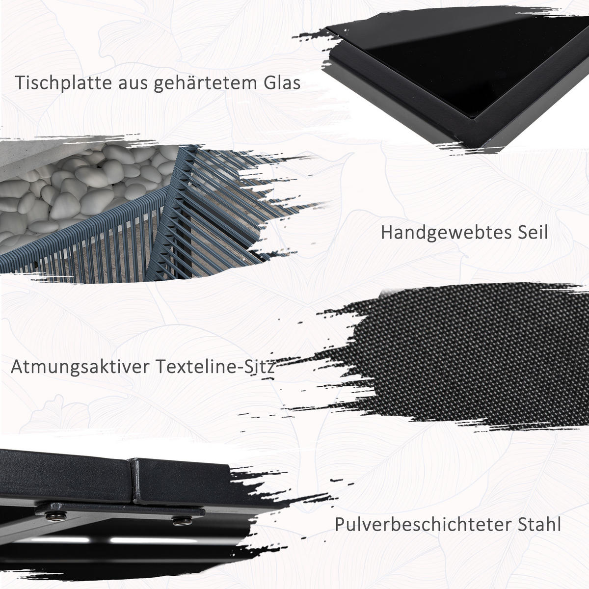 SITZGRUPPE 5 tlg. wetterbeständig, Grau - Dunkelgrau, Metall - Outsunny
