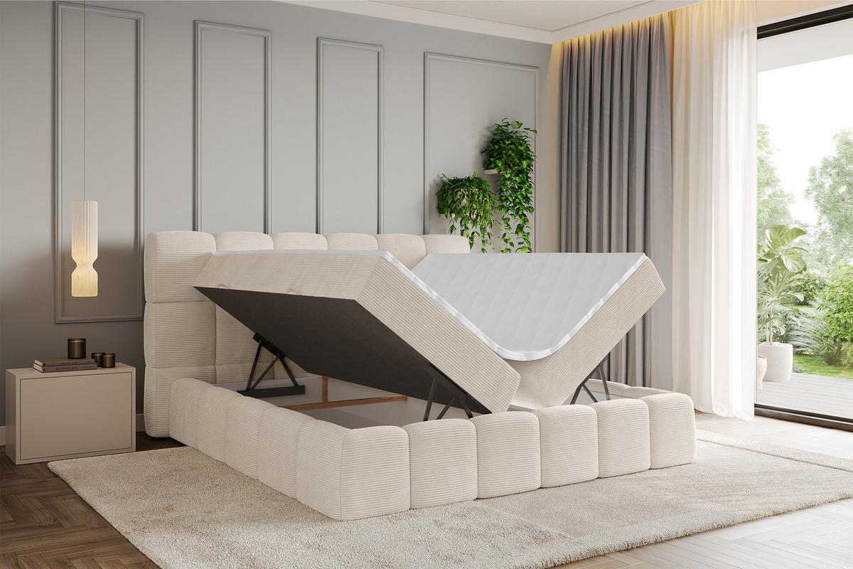 BOXBETT - AURI-H4 - 160x200 Beige Cord - Champagner, Holzwerkstoff (160/200cm) - ALTDECOR