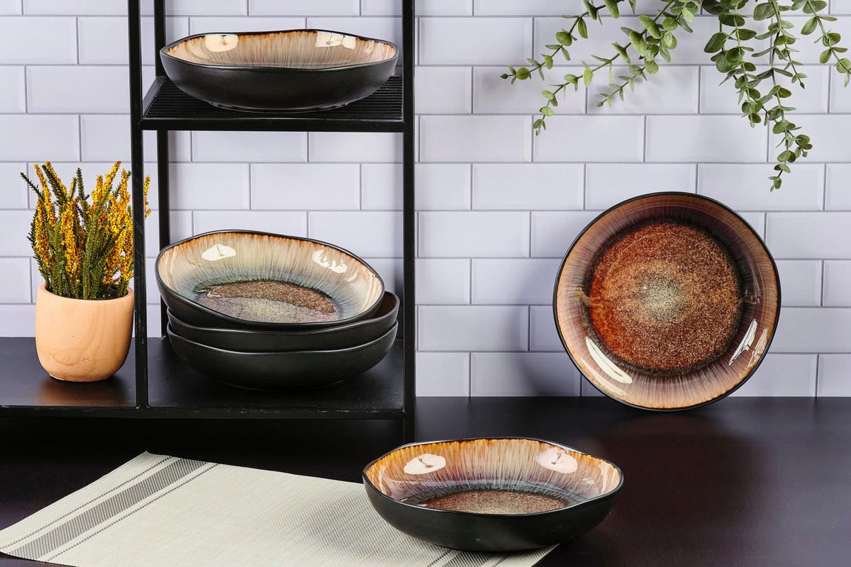 SUPPENTELLER Iris Ø22,5cm - 6er-Set - Wildbraun - Braun, Keramik (22.5cm) - Björn