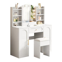 GROSSER Schminktisch mit LED-Spiegel, dimmbar, inkl. Hocker, 1 Schublade & 2 Türen, modern, Weiß, 110x40x132 cm - Weiß, Holz (40/132/110cm) - Ej. Life