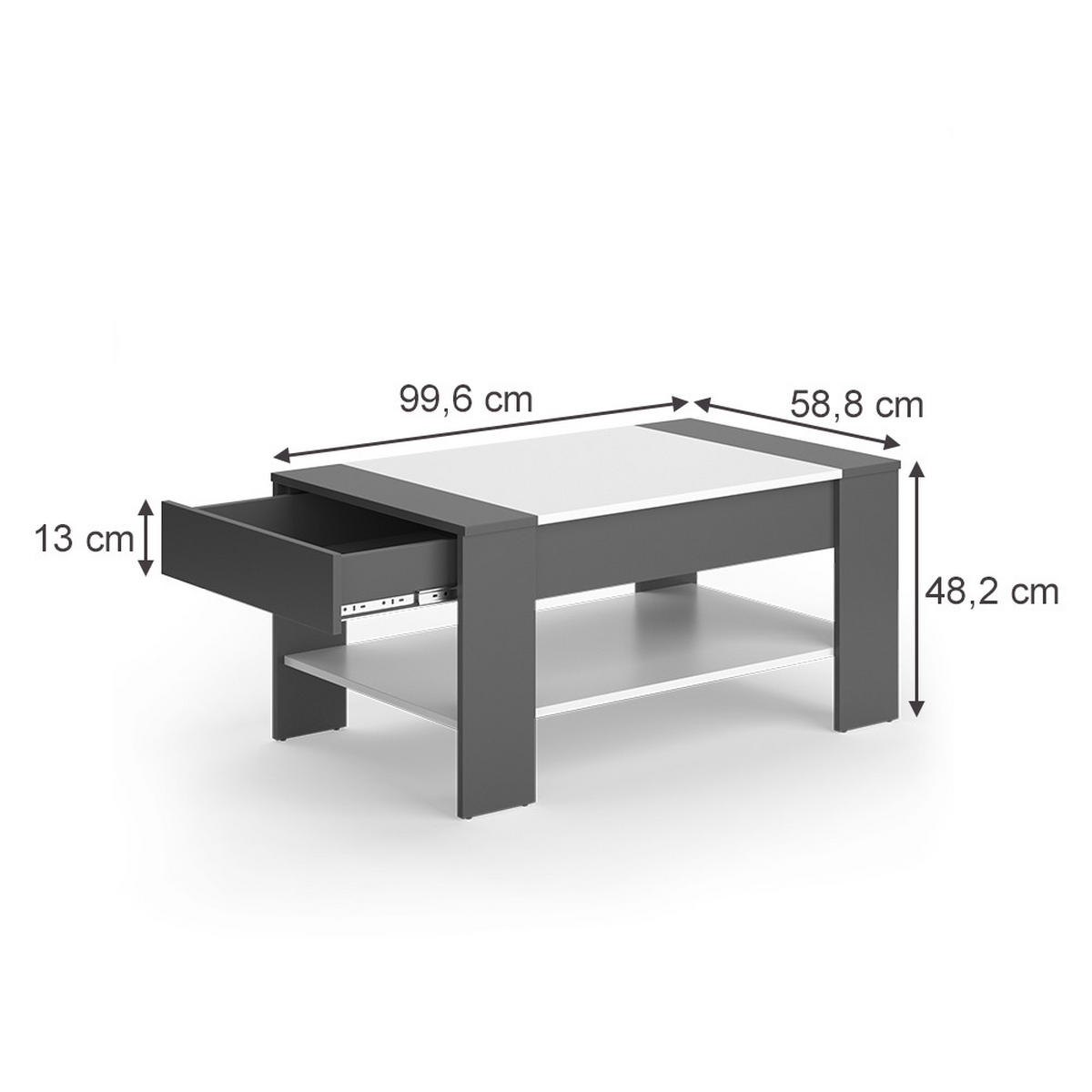COUCHTISCH August Anthrazit/Weiß 99.6 x 58.8 cm mit Schublade - Anthrazit/Weiß, Holzwerkstoff (58.8/99.6/48.2cm) - Vicco