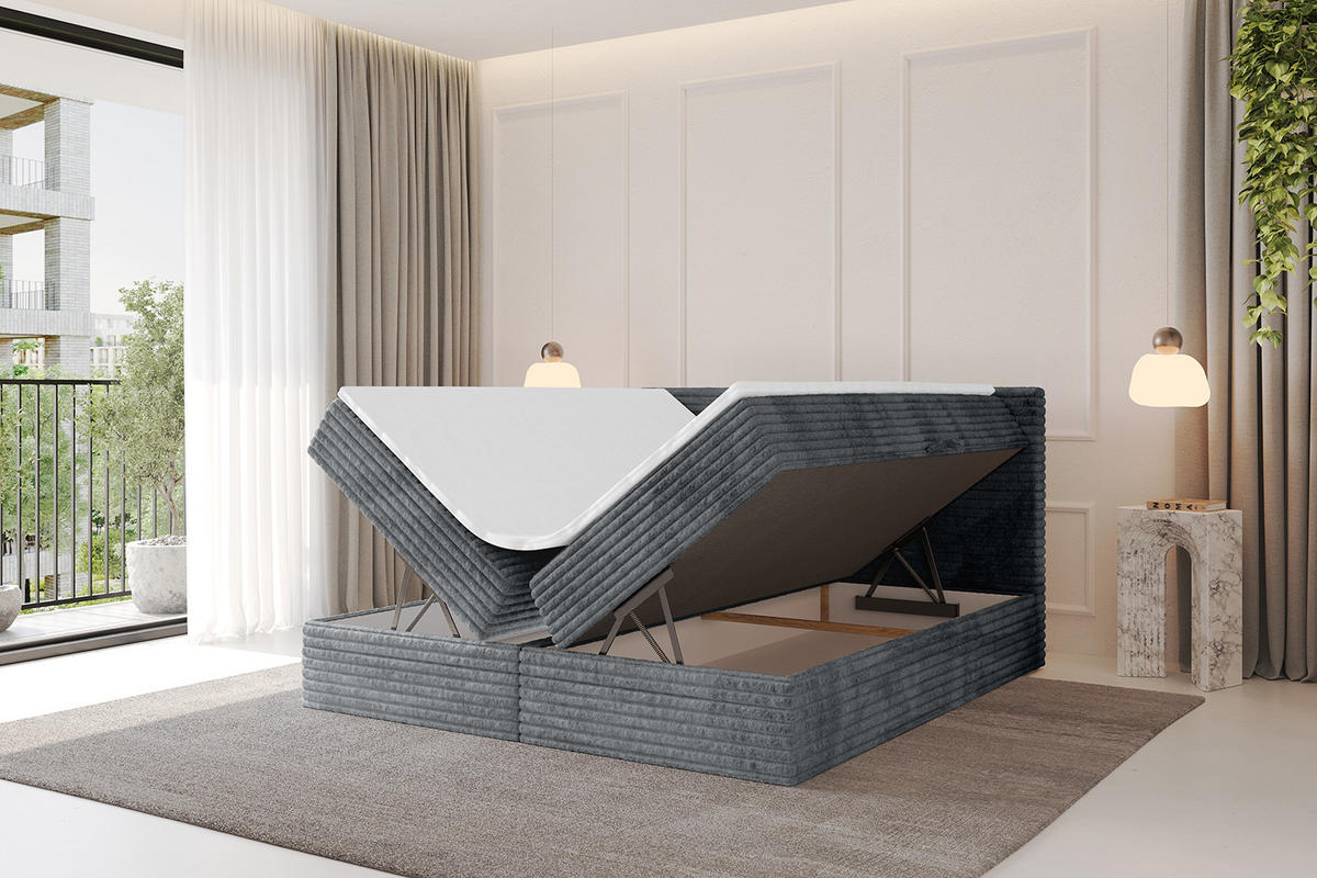 BOXBETT mit Matratze H4 und Lattenrost - TOLO-v1 - 120x200 Cord - Dunkelgrau - Dunkelgrau, Holzwerkstoff (120/200cm)