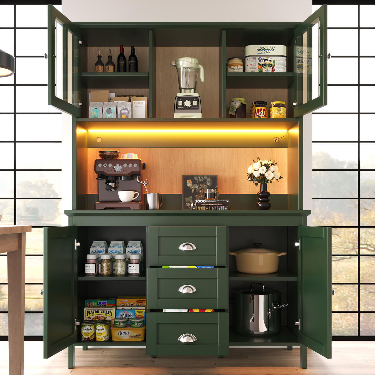 BUFFETSCHRANK Retro Grün 120/40/179 cm - Grün, Holz (120/179/40cm) - PANGIVO